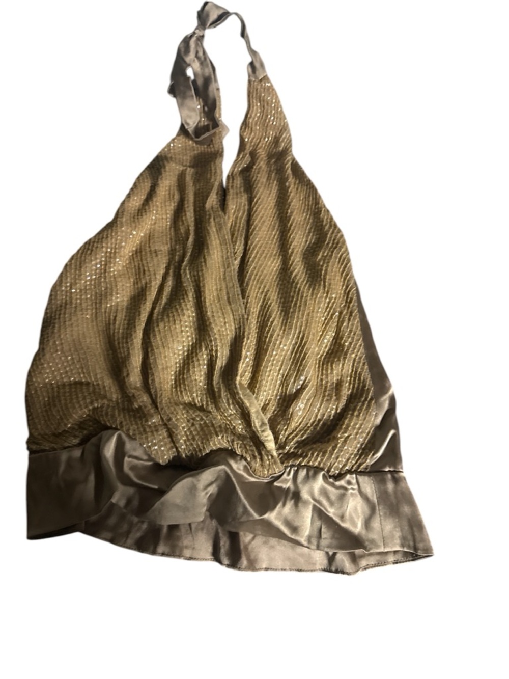 Maria Bianca Nero V Neck Sequins Silk Halter Top Blouse Golden Neutral